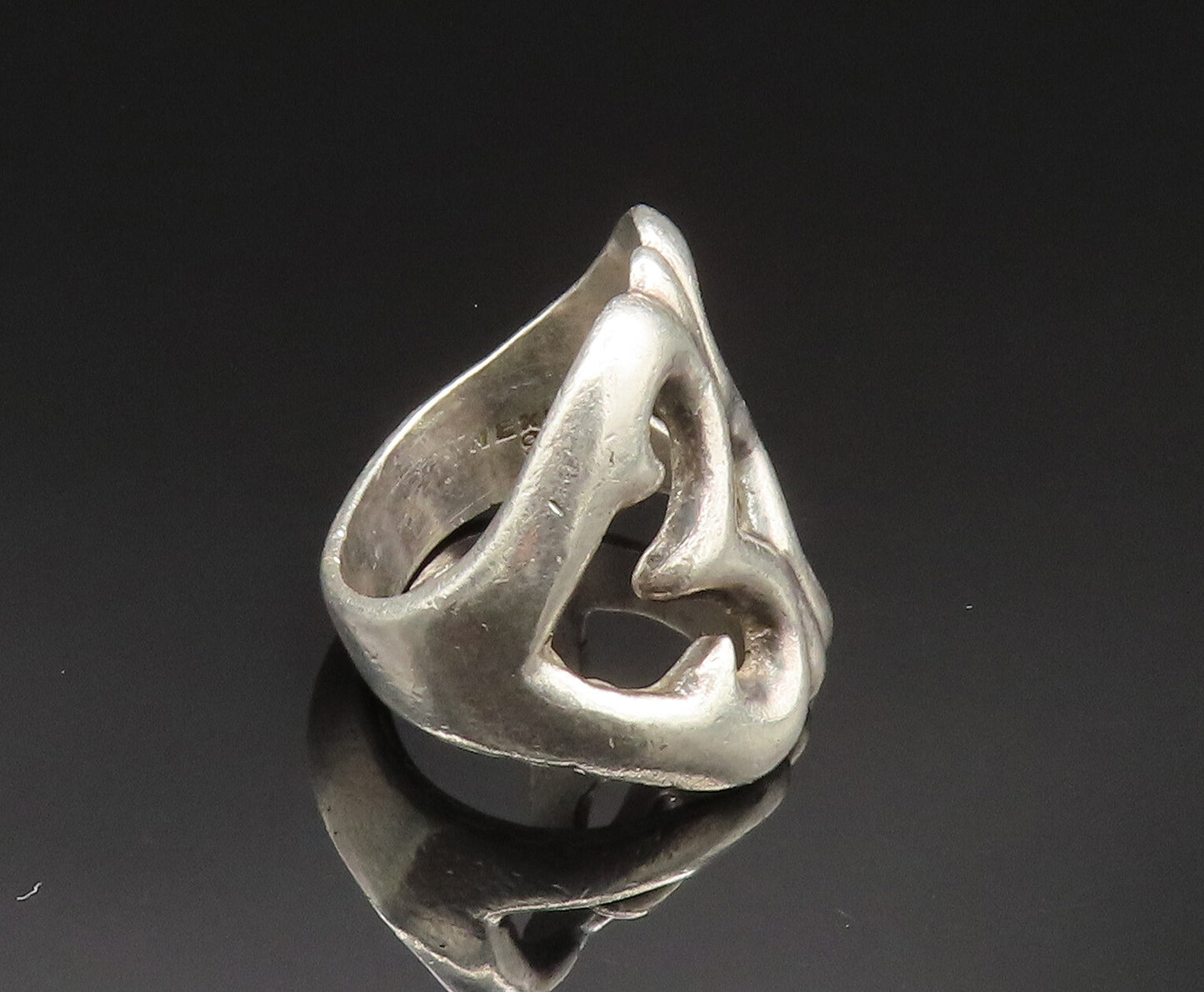 MEXICO 925 Sterling Silver Vintage Swirl Cut Out Wide Band Ring Sz 9 RG24607