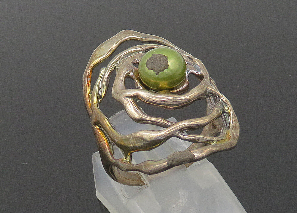 HAGIT GORALI ISRAEL 925 Silver  Vintage Green Pearl Band Ring Sz 6.5  RG20596