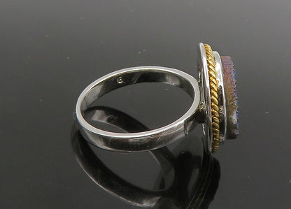 925 Sterling Silver  Vintage Blue Druzy Stone Cocktail Ring Sz 6  RG22758
