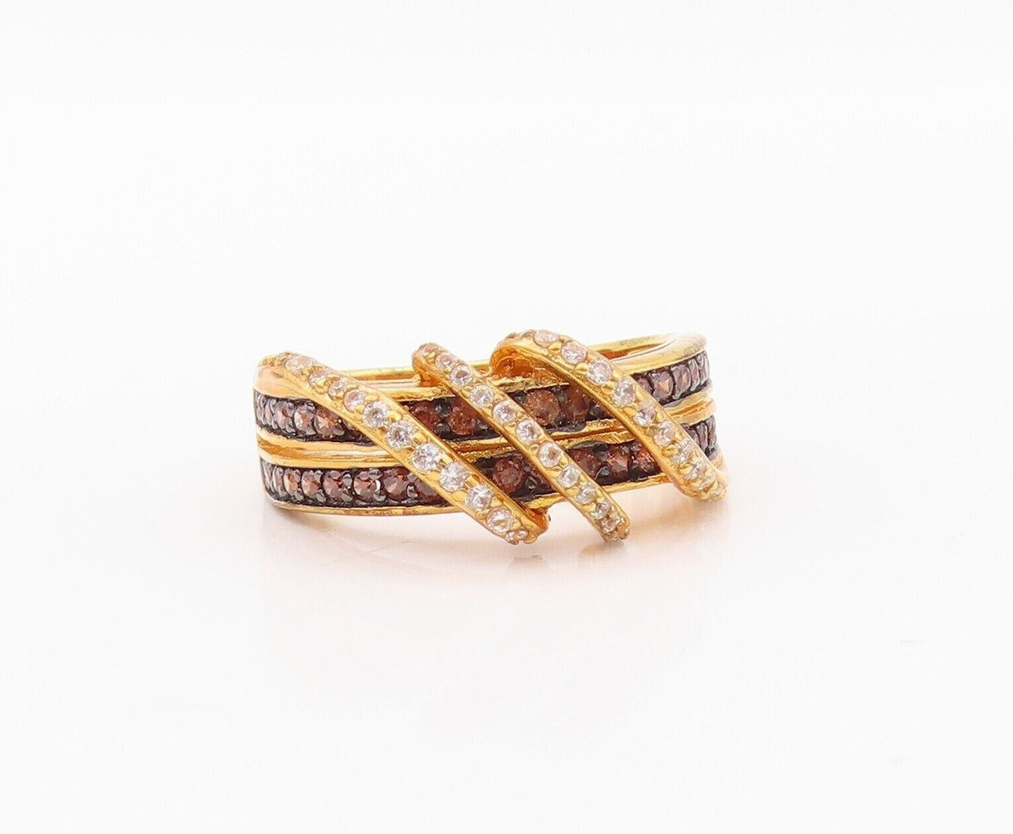 925 Sterling Silver Vintage Ring Gold Plated Designer 2 Tone Topaz  Sz 7 RG30023
