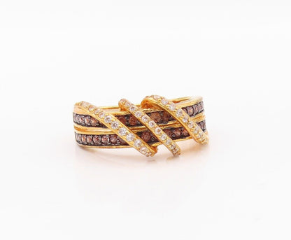 925 Sterling Silver Vintage Ring Gold Plated Designer 2 Tone Topaz  Sz 7 RG30023