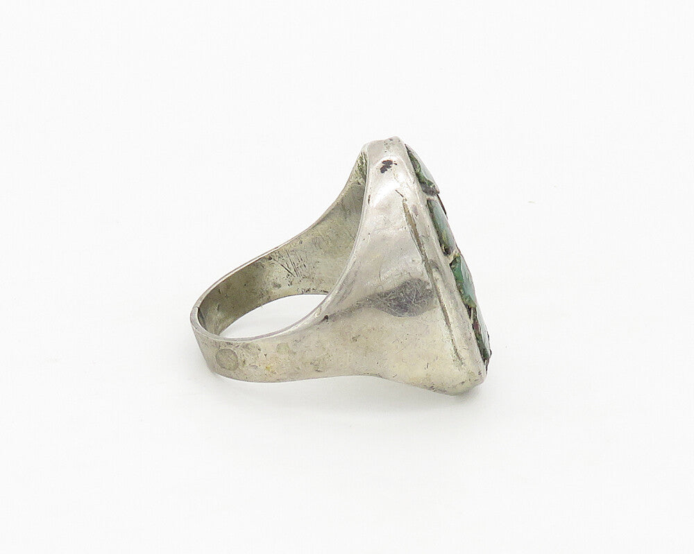 NAVAJO 925 Silver  Vintage Antique Turquoise Cocktail Ring Sz 12.5  RG17121