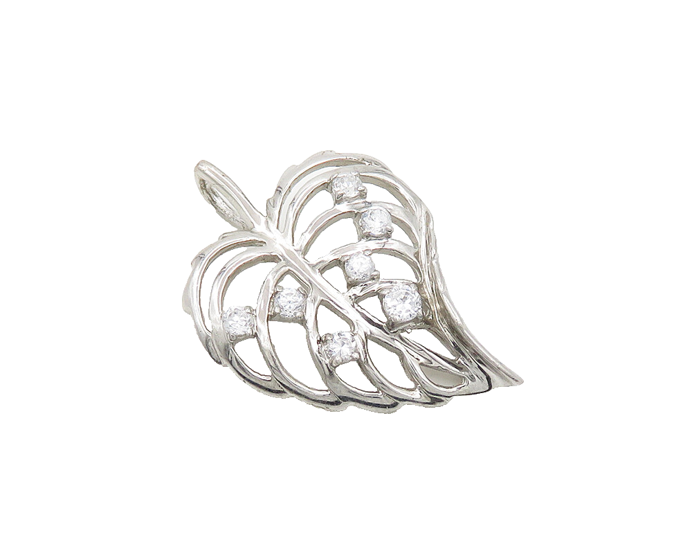 925 Sterling Silver  Cubic Zirconia Love Heart Floral Leaf Pendant  PT14618