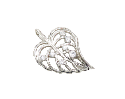 925 Sterling Silver  Cubic Zirconia Love Heart Floral Leaf Pendant  PT14618
