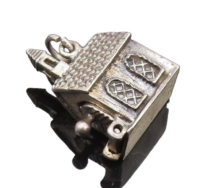 925 Sterling Silver Vintage Pendant DANECRAFT 3D Carved Wedding House  PT22651