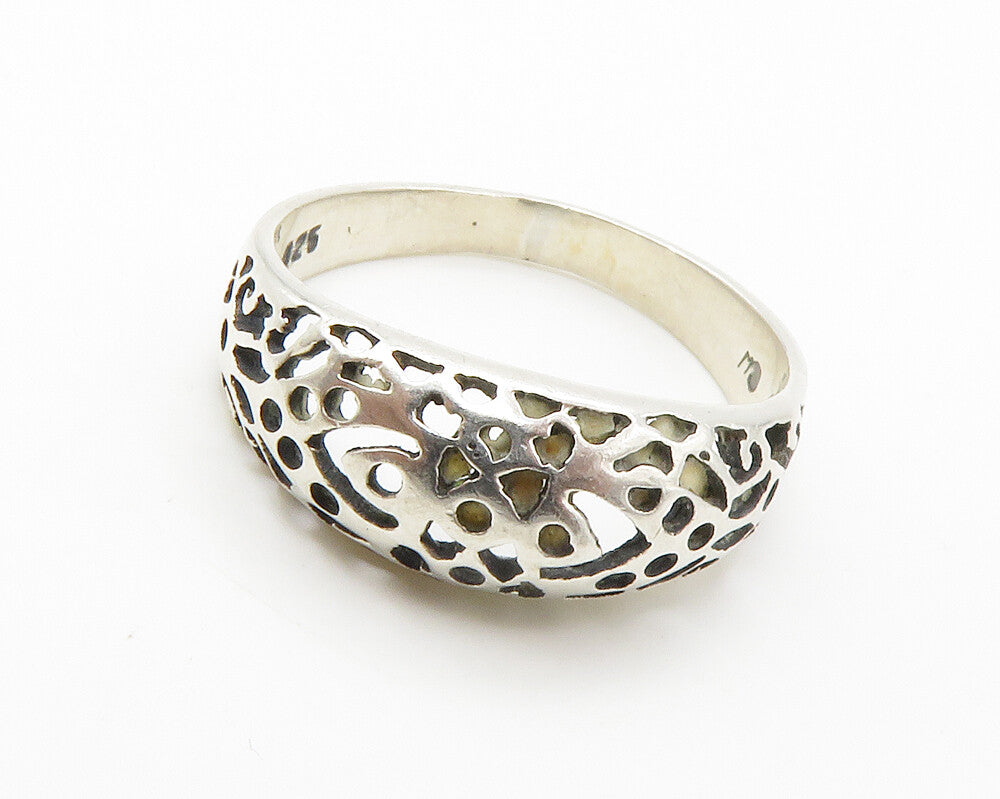 925 Sterling Silver  Vintage Shiny Cutout Design Dome Band Ring Sz 6.5 RG14591