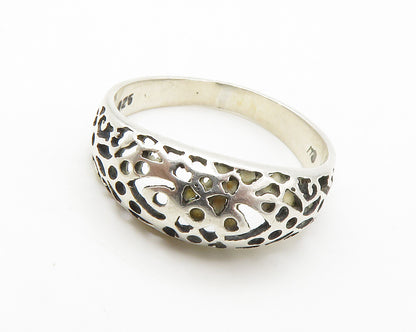 925 Sterling Silver  Vintage Shiny Cutout Design Dome Band Ring Sz 6.5 RG14591