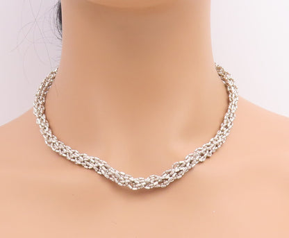 925 Sterling Silver Vintage Necklace Classic Multi Strand Woven Chain  NE4777