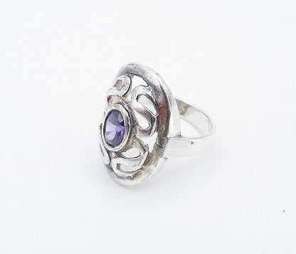 925 Sterling Silver  Amethyst Open Swirl Design Shiny Band Ring Sz 6  RG8391