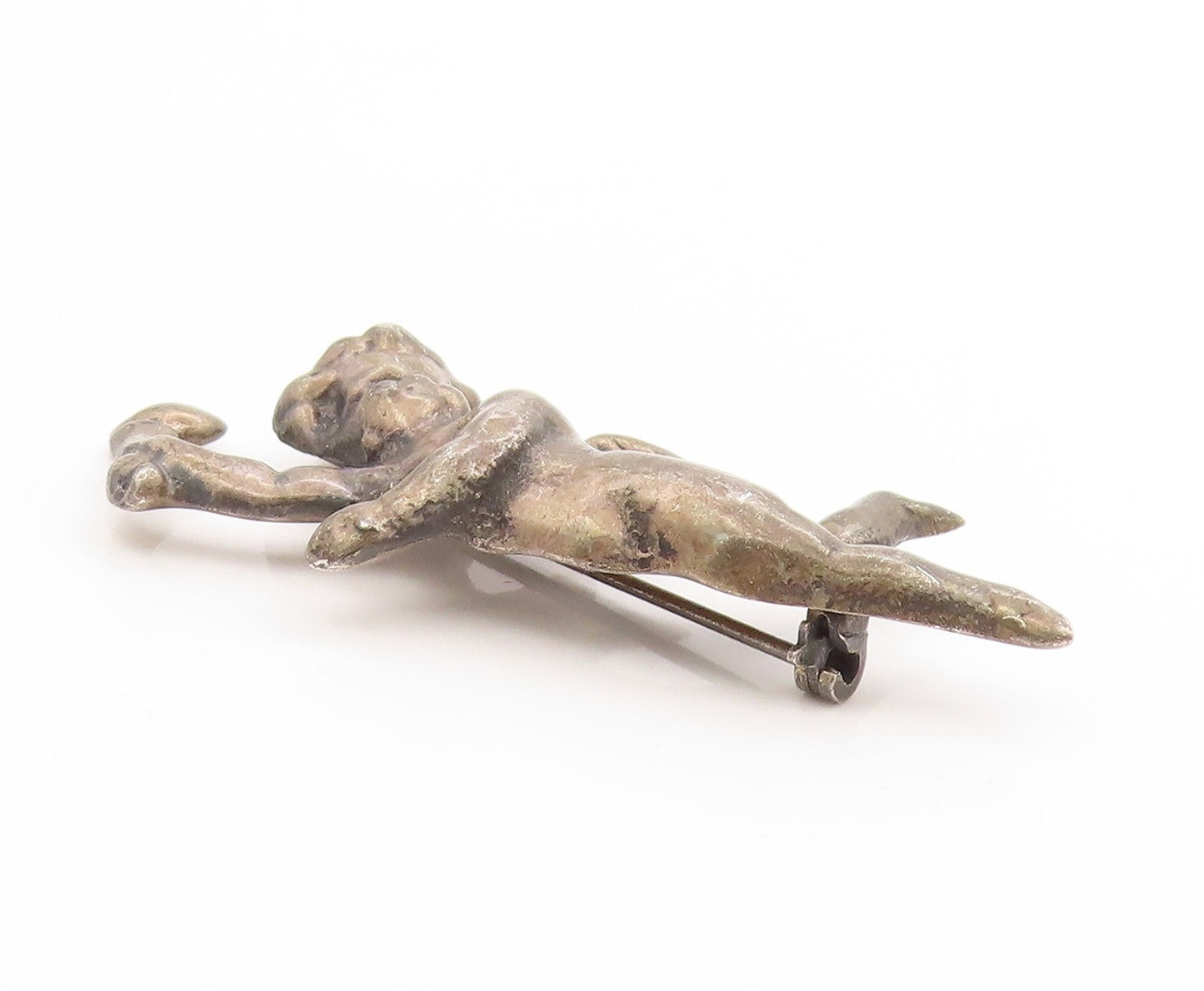 925 Sterling Silver Vintage Brooch Antique Cherub Baby Angel With Torch  BP11885