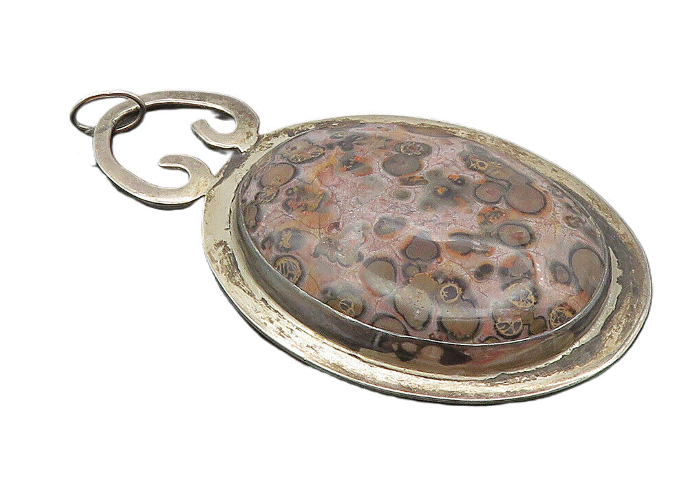 925 Sterling Silver  Vintage Cabochon Cut Spotted Jasper Oval Pendant  PT7430