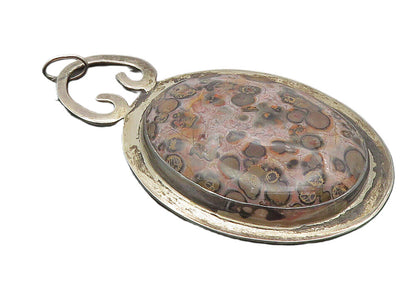 925 Sterling Silver  Vintage Cabochon Cut Spotted Jasper Oval Pendant  PT7430