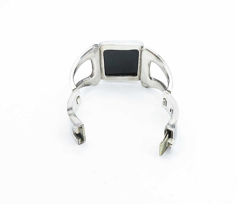 RCN MEXICO 925 Sterling Silver  Vintage Black Onyx Bangle Bracelet  BT3189
