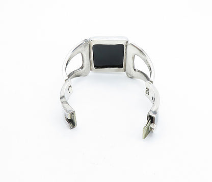 RCN MEXICO 925 Sterling Silver  Vintage Black Onyx Bangle Bracelet  BT3189