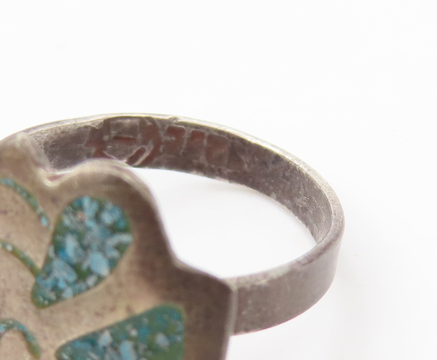 925 Sterling Silver Vintage Ring Crushed Turquoise Inlay Butterfly Sz 5  RG27649