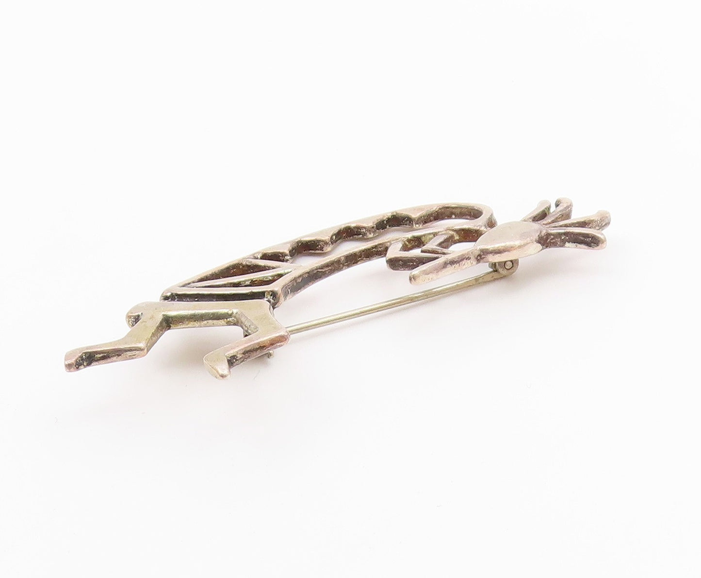 NAVAJO 925 Sterling Silver  Vintage Shiny Kokopelli Dancer Brooch Pin  BP8023