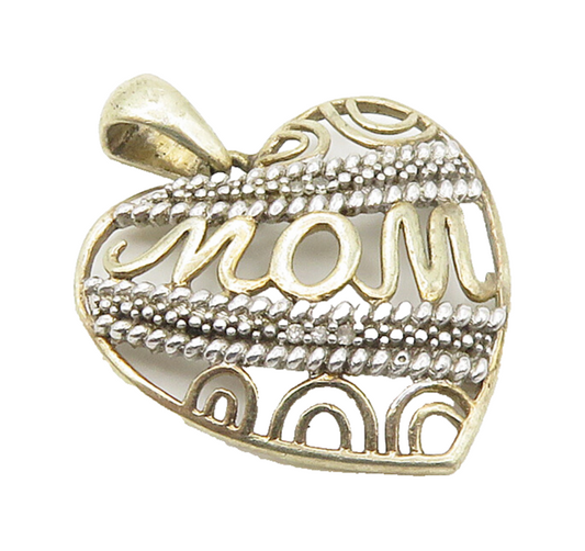 925 Sterling Silver  Genuine Diamonds Mom Love Heart Pendant  PT12165
