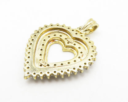 925 Sterling Silver  Vintage Genuine Diamonds Love Heart Pendant  PT10869