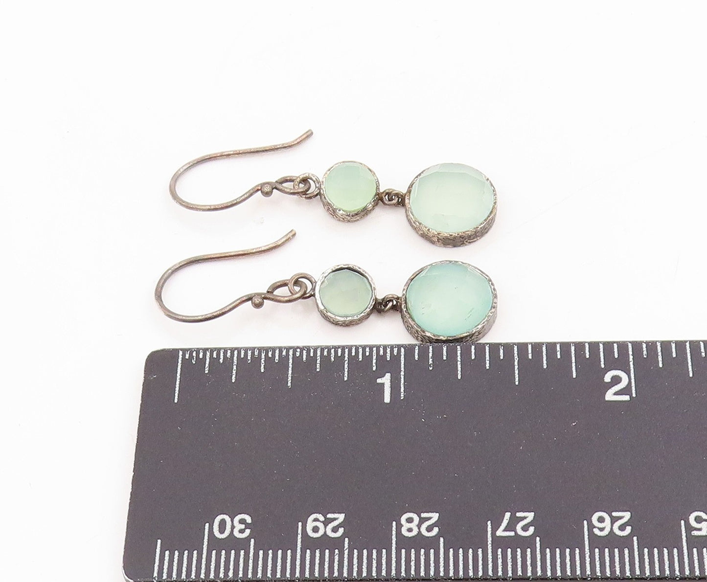 925 Sterling Silver Vintage Earrings Round Green Gemstone Drop Dangles  EG13770