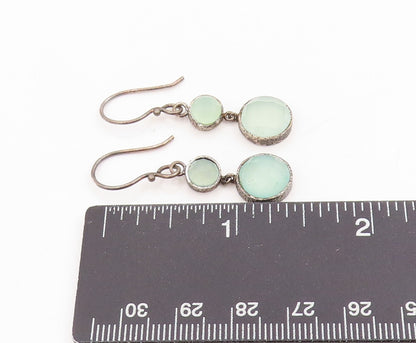 925 Sterling Silver Vintage Earrings Round Green Gemstone Drop Dangles  EG13770