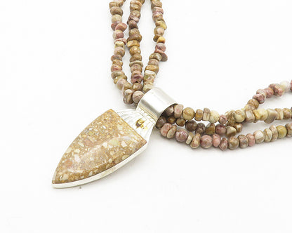 DTR JAY KING 925 Silver  Vintage Brown Jasper Beaded Chain Necklace  NE2894
