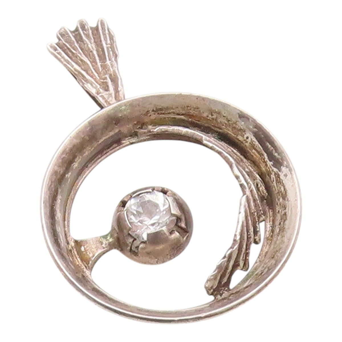 EUROPEAN 925 Sterling Silver  Vintage Topaz Open Circle Pendant  PT19561