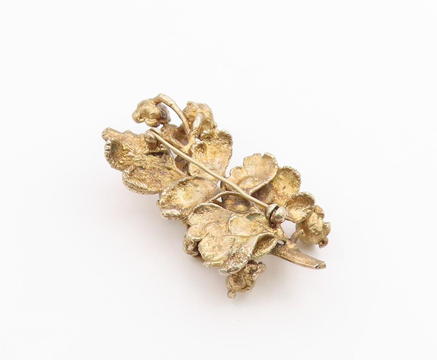 925 Silver  Vintage Gold Plated Sculpted Flower Branch Brooch Pin  BP9960