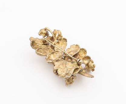 925 Silver  Vintage Gold Plated Sculpted Flower Branch Brooch Pin  BP9960