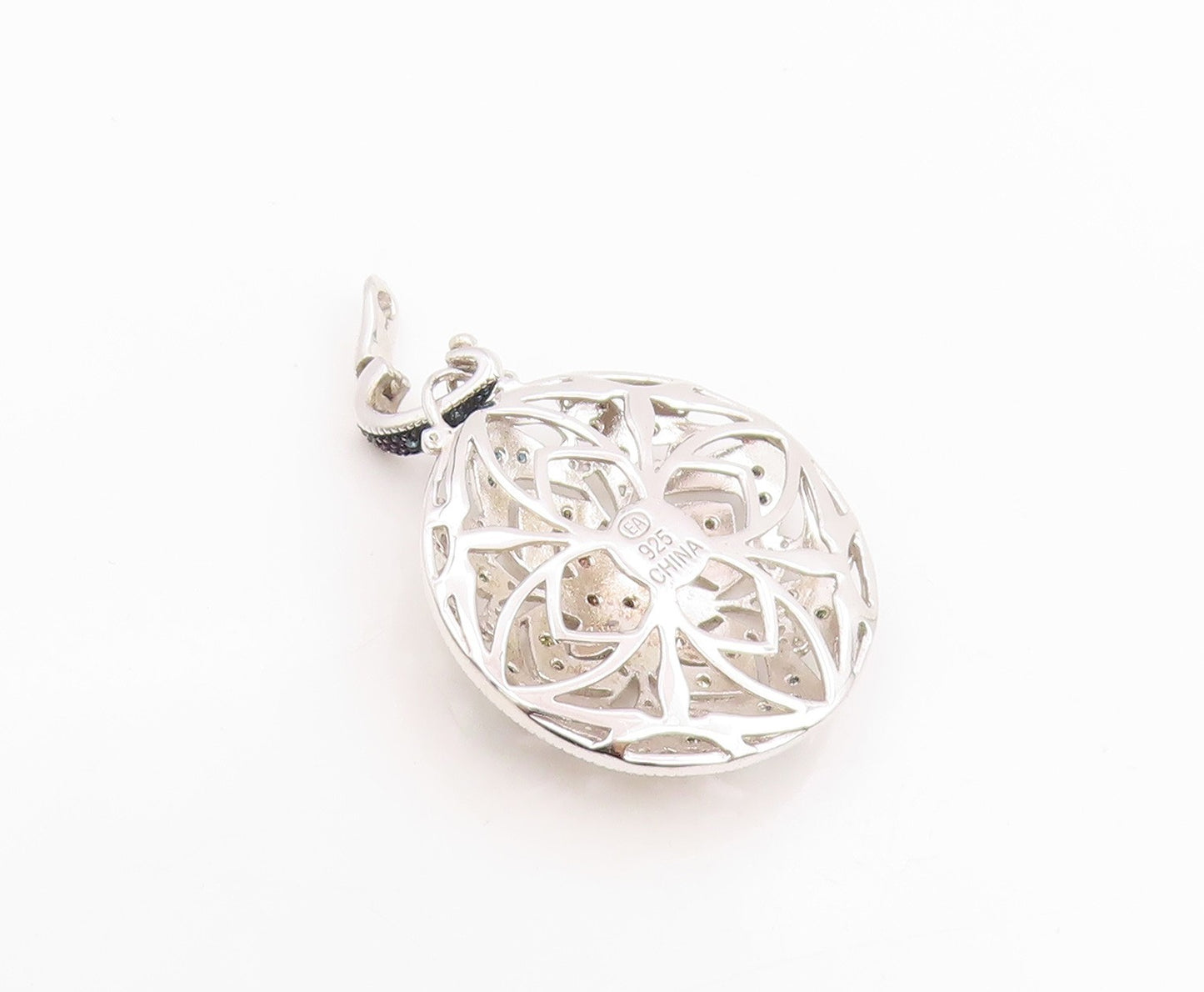 925 Sterling Silver Vintage Pendant Real Diamonds Floral Mandala  PT26241