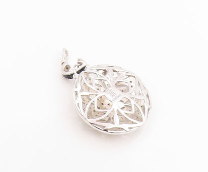 925 Sterling Silver Vintage Pendant Real Diamonds Floral Mandala  PT26241