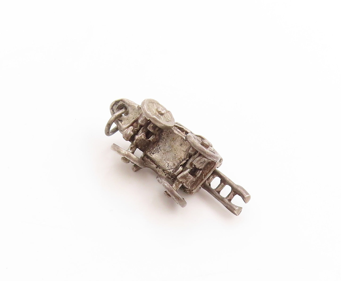 925 Sterling Silver Vintage Pendant Dark Tone Retro Steamroller MOVES  PT25022