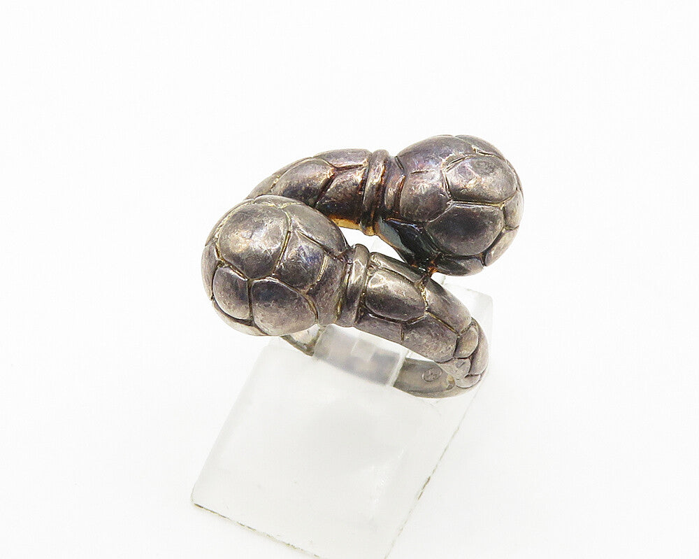 925 Sterling Silver  Vintage Dark Tone Dome Ends Bypass Ring Sz 8  RG18270