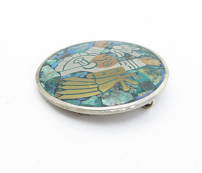 MEXICO 925 Sterling Silver  Vintage Jasper 2 Tone Pattern Brooch Pin  BP1570