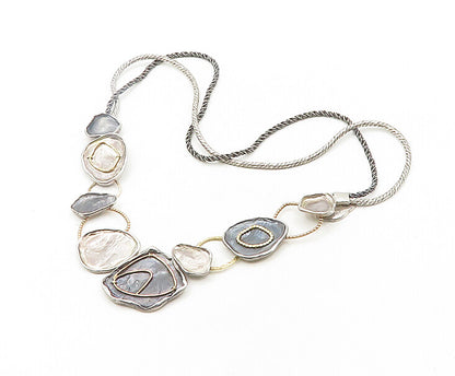 925 Silver & 14K GOLD  Vintage Modernist Two Tone Chain Necklace  NE3206