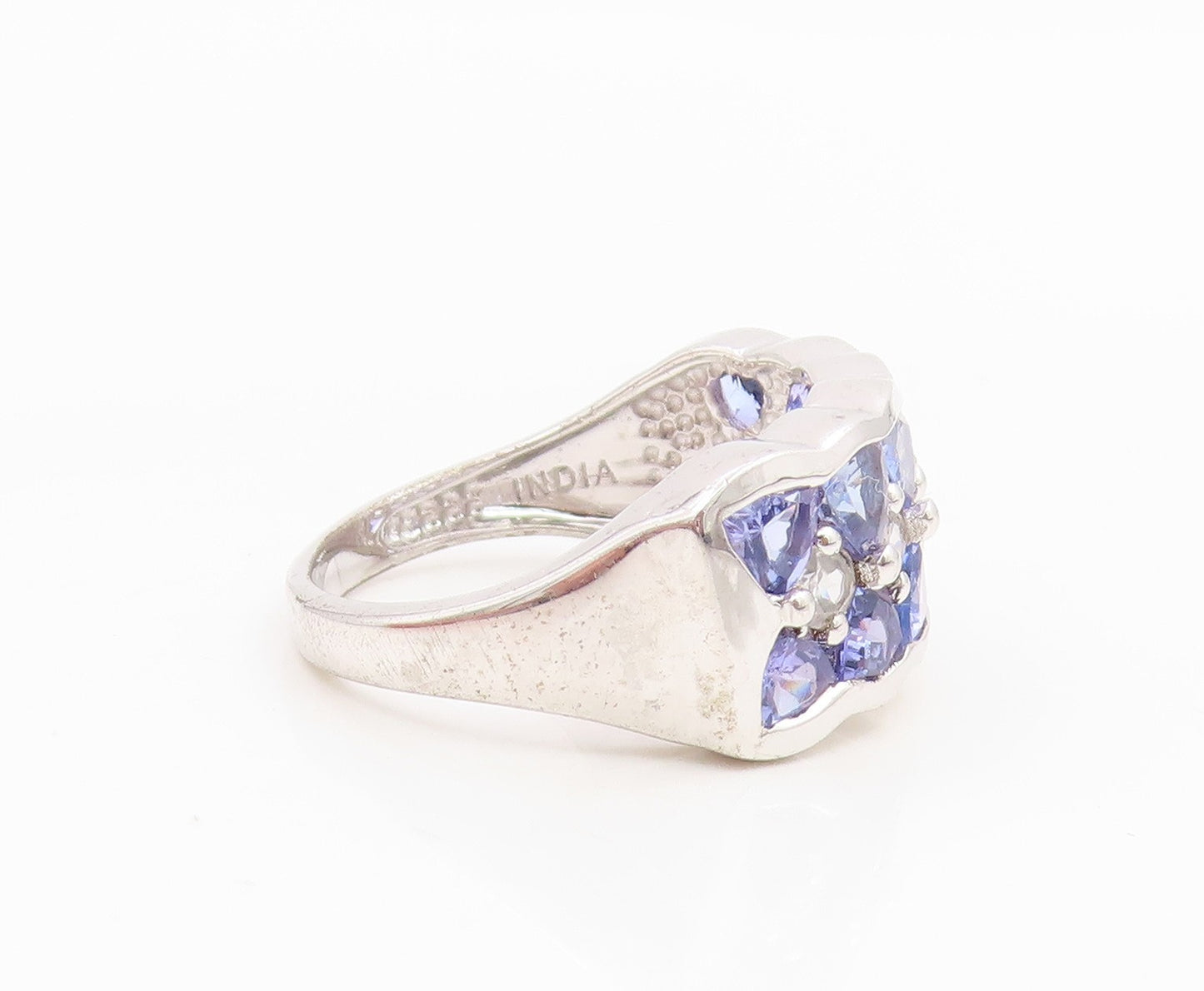 925 Sterling Silver Vintage Ring Tanzanite & CZ Statement Band  Sz 9  RG35000