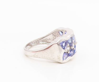 925 Sterling Silver Vintage Ring Tanzanite & CZ Statement Band  Sz 9  RG35000