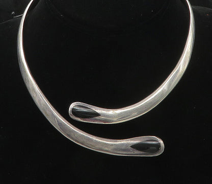 MEXICO 925 Sterling Silver  Vintage Inlaid Solid Collar Necklace  NE2927
