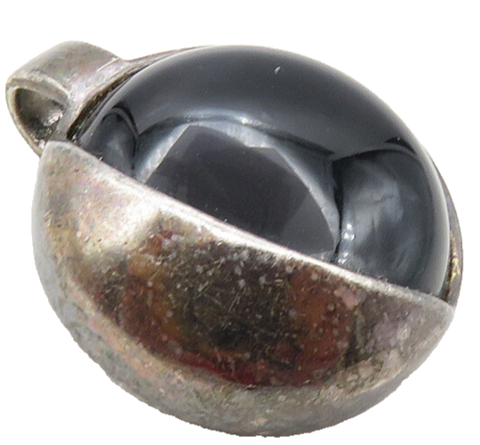 ISRAEL 925 Sterling Silver  Vintage Cabochon Cut Black Onyx Pendant  PT7468