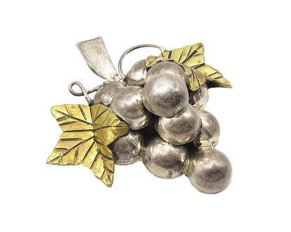 MEXICO 925 Sterling Silver  Vintage Two Tone Grape Bunch Brooch Pin  BP4283