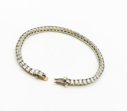 925 Sterling Silver  Vintage Bezel Set Cubic Zirconia Chain Bracelet  BT6417