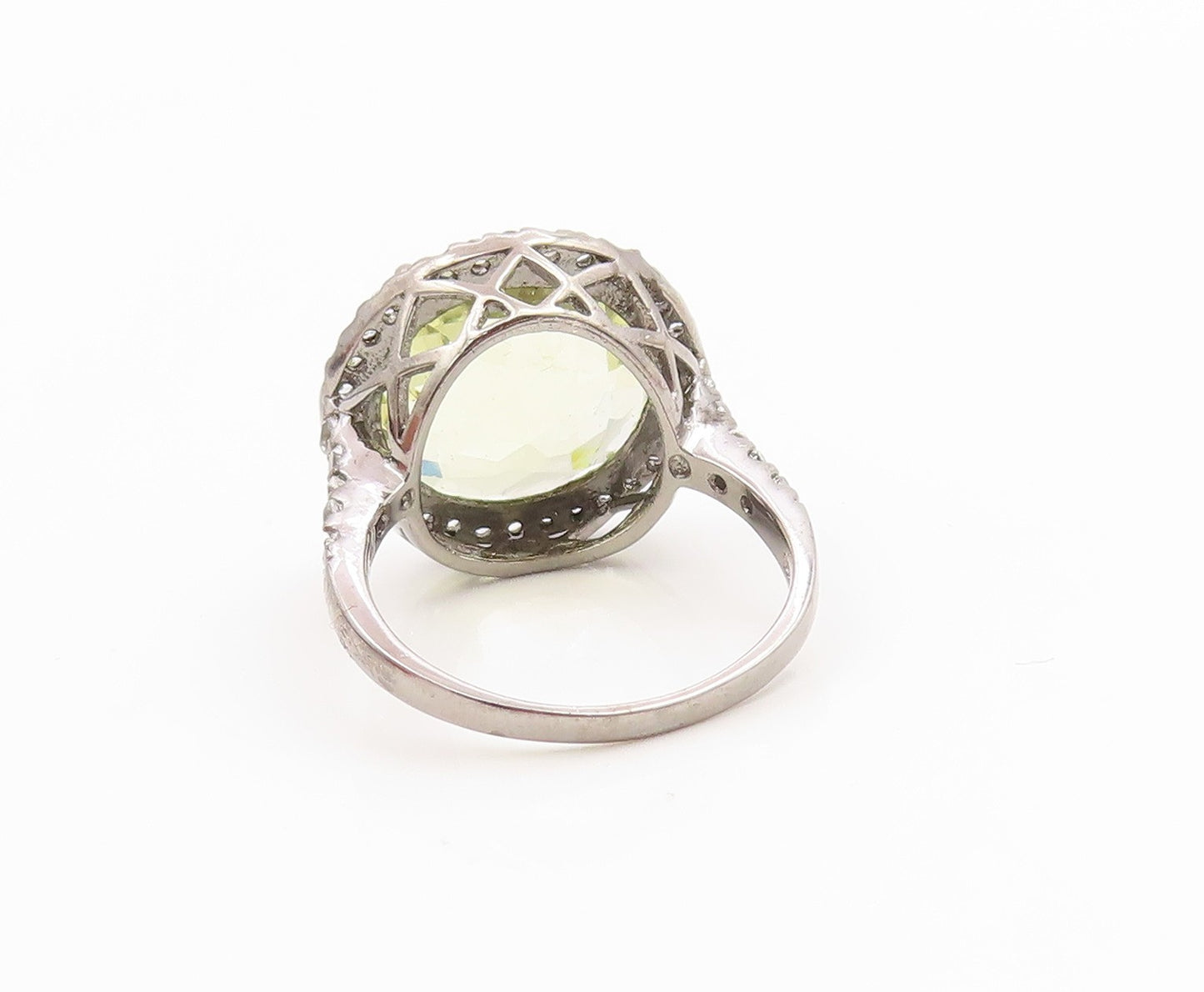 925 Sterling Silver Vintage Ring Faceted Quartz Halo CZ Band  Sz 7.5  RG35738