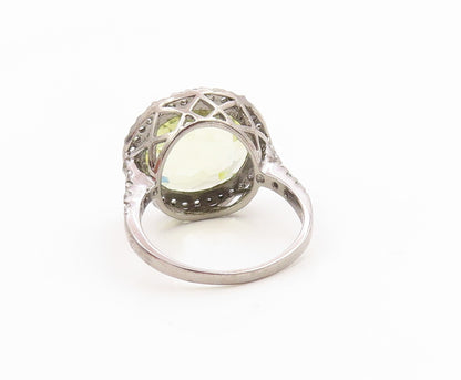 925 Sterling Silver Vintage Ring Faceted Quartz Halo CZ Band  Sz 7.5  RG35738