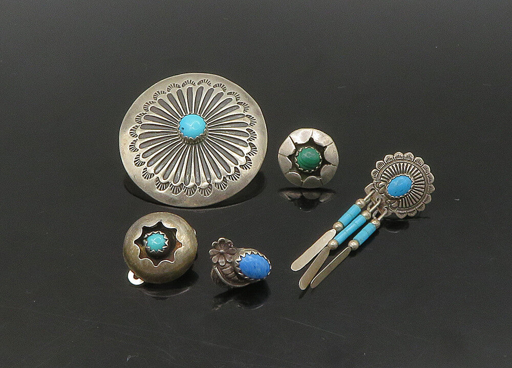 ZUNI NAVAJO 925 Sterling Silver Vintage Multi Stone Lot Single Earrings EG11263