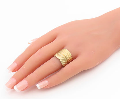 925 Sterling Silver Vintage Ring Gold Plated Carved Foliate Leaf Sz 7 RG34651