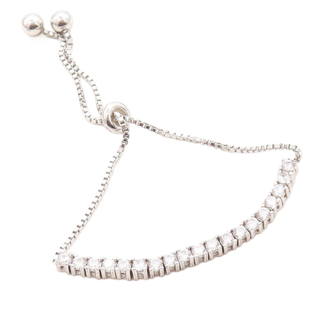 925 Silver  White Cubic Zirconia Adjustable Child Box Chain Bracelet  BT1002