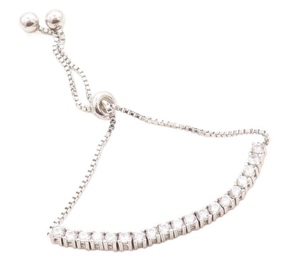 925 Silver  White Cubic Zirconia Adjustable Child Box Chain Bracelet  BT1002