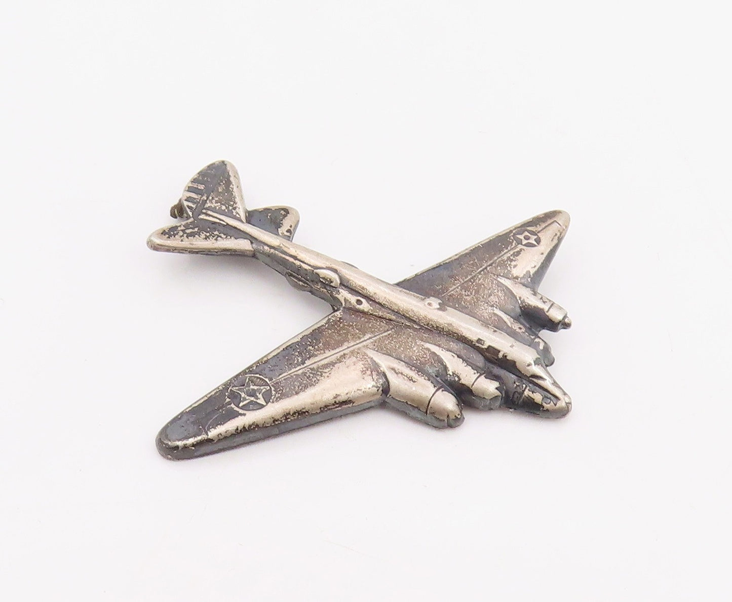 925 Sterling Silver Vintage Brooch Pin Carved Military Bomber Aircraft  BP12329