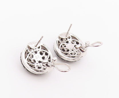 925 Sterling Silver Vintage Earrings Classic Black Spinel Cluster Dome  EG14444
