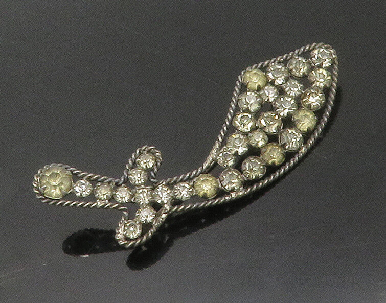 925 Sterling Silver  Vintage Topaz Cluster Sword Motif Brooch Pin  BP6654