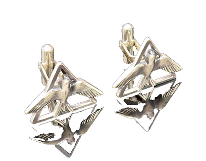 CREED 925 Silver  Vintage Religious Flying Dove Birds Cuff Links  TR3408